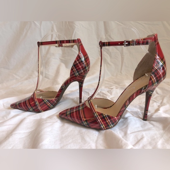 JESSICA SIMPSON Wilrou Plaid Patent T-Strap Heels - Picture 3 of 16